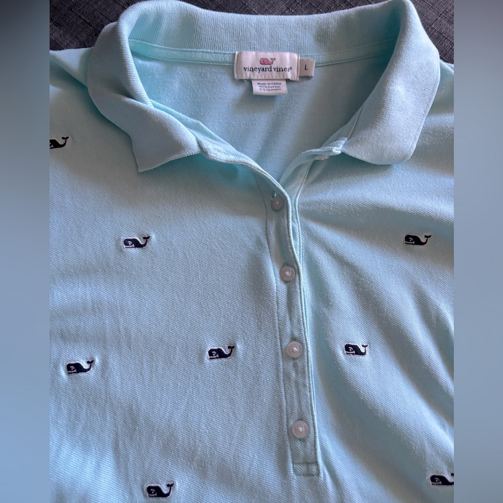 NWOT Vineyard Vines Novelty Signature Whale Embroidered Blue Heritage Polo L